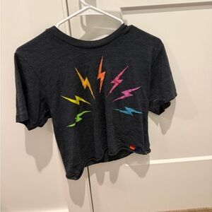 Aviator Nation Charcoal Tee with Multicolor Lightning